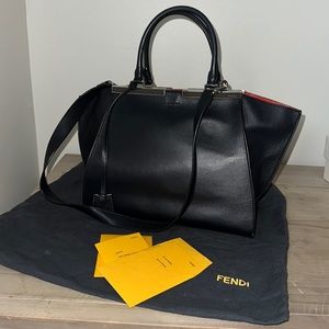 Fendi black leather bag with red interior